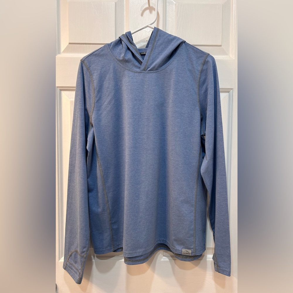 LL Bean Insect Shield Hoodie Long Sleeve Shirt Women's L Pullover Outdoor Blue